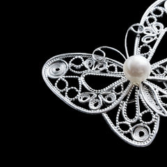 Handmade Sterling Silver Butterfly Brooch - Silver Flower Silk Intangible Cultural Heritage, Original Design