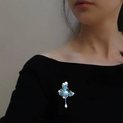 Handmade Silver Silk Butterfly Pendant Brooch – Inlaid with Natural Freshwater Pearl & High-Temperature Enamel | Dao'an's Intangible Cultural Heritage Art