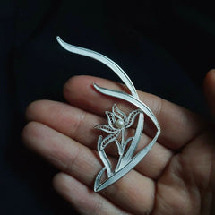 Handmade Sterling Silver Filigree Orchid Brooch - Silver Flower Silk Intangible Cultural Heritage, Elegant Niche High - end Design for Women, Ideal Gift