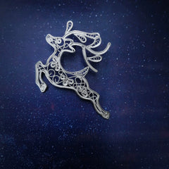 Handmade Sterling Silver Brooch - Dao'an Silver Silk Elk Design, Intangible Cultural Heritage Art
