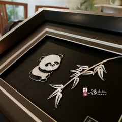 Handmade Panda Silver Silk Painting – Traditional Chinese Chengdu Dao'an Silver Filament Craft | Cultural Heritage Art
