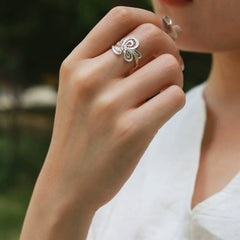 Handmade Original Butterfly - designed Silver Ring for Women - Dao'an Silver Flower Silk Intangible Cultural Heritage, Adjustable Opening