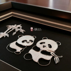 Handmade Cartoon Double Panda Silver Silk Painting – Traditional Chinese Chengdu Dao'an Silver Filament Craft | Cultural Heritage Art