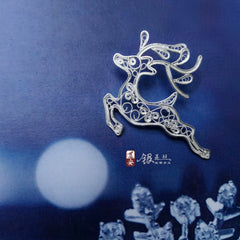 Handmade Sterling Silver Brooch - Dao'an Silver Silk Elk Design, Intangible Cultural Heritage Art