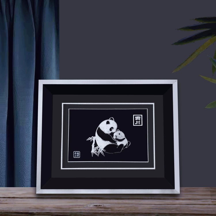 Handmade Mother and Son Panda Silver Silk Painting Ornament – Traditional Chinese Chengdu Dao'an Silver Filament Craft from Sichuan | Cultural Heritage Art