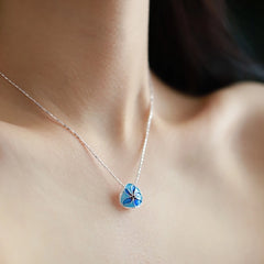 Handmade Geometric Triangle Orchid Enamel 3D Double-sided Necklace - Dao'an Silver Silk, Intangible Cultural Heritage Art