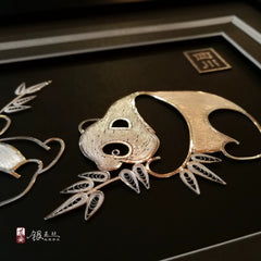 Handmade Double Panda Silver Silk Painting – Traditional Chinese Chengdu Dao'an Silver Filament Craft | Cultural Heritage Art