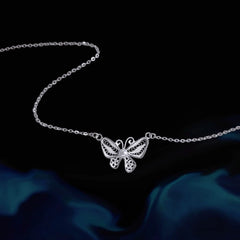 Handmade Dao'an Sterling Silver Collarbone Necklace - Intangible Cultural Heritage, Filigree Inlaid with Natural Freshwater Pearl Butterfly Design