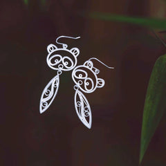 Handmade Panda Earrings - Chengdu Silver Flower Silk, Sichuan Intangible Cultural Heritage with Guochao Charm