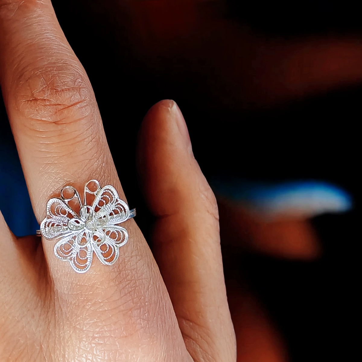 Handmade Original Sterling Silver Four - Leaf Clover & Lucky Butterfly Light Luxury Ring - Intangible Cultural Heritage Gift, Adjustable Opening