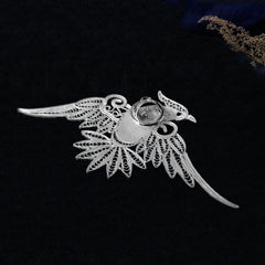 Handmade Retro Ruyi Auspicious Bird Brooch – Silver Flower Silk Sterling Silver | Intangible Cultural Heritage Art
