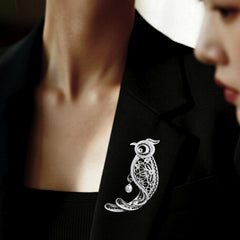 Handmade Sterling Silver Bird Brooch Pendant – Silver Flower Silk Intangible Cultural Heritage, Original Design