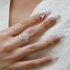 Handmade Original Butterfly - designed Silver Ring for Women - Dao'an Silver Flower Silk Intangible Cultural Heritage, Adjustable Opening