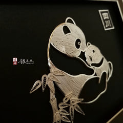 Handmade Mother and Son Panda Silver Silk Painting Ornament – Traditional Chinese Chengdu Dao'an Silver Filament Craft from Sichuan | Cultural Heritage Art
