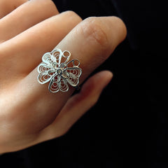 Handmade Original Sterling Silver Four - Leaf Clover & Lucky Butterfly Light Luxury Ring - Intangible Cultural Heritage Gift, Adjustable Opening