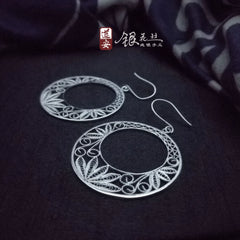 Handmade Blue and White Porcelain Sterling Silver Earrings – Traditional Chinese Dao'an Silver Flower Silk Craft | Cultural Heritage Art