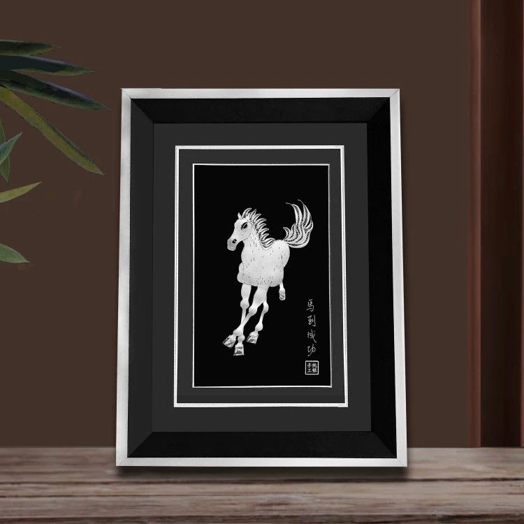 Handmade Imitation Xu Beihong Single Horse Silver Silk Painting – Traditional Chinese Chengdu Dao'an Silver Filament Craft | Cultural Heritage Art