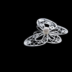 Handmade Sterling Silver Butterfly Brooch - Silver Flower Silk Intangible Cultural Heritage, Original Design
