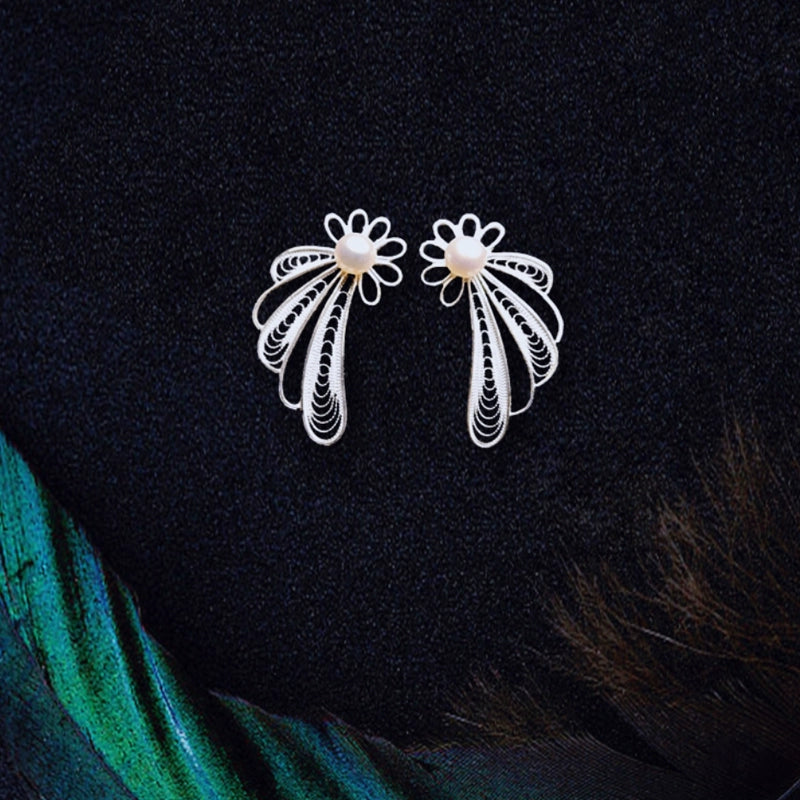 Handwoven Sterling Silver Angel Wings Earrings - Intangible Cultural Heritage, Small, Simple, Fashionable & Anti - Allergy for Women