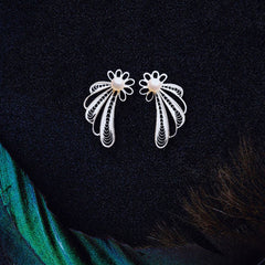 Handwoven Sterling Silver Angel Wings Earrings - Intangible Cultural Heritage, Small, Simple, Fashionable & Anti - Allergy for Women