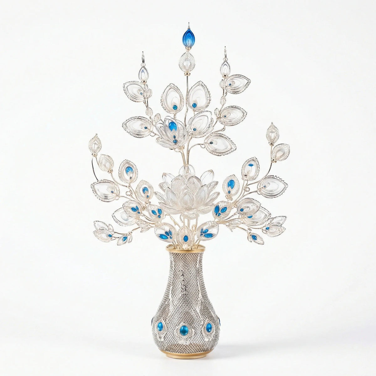 Handcrafted Silver Filigree Peacock & Lotus Ornament